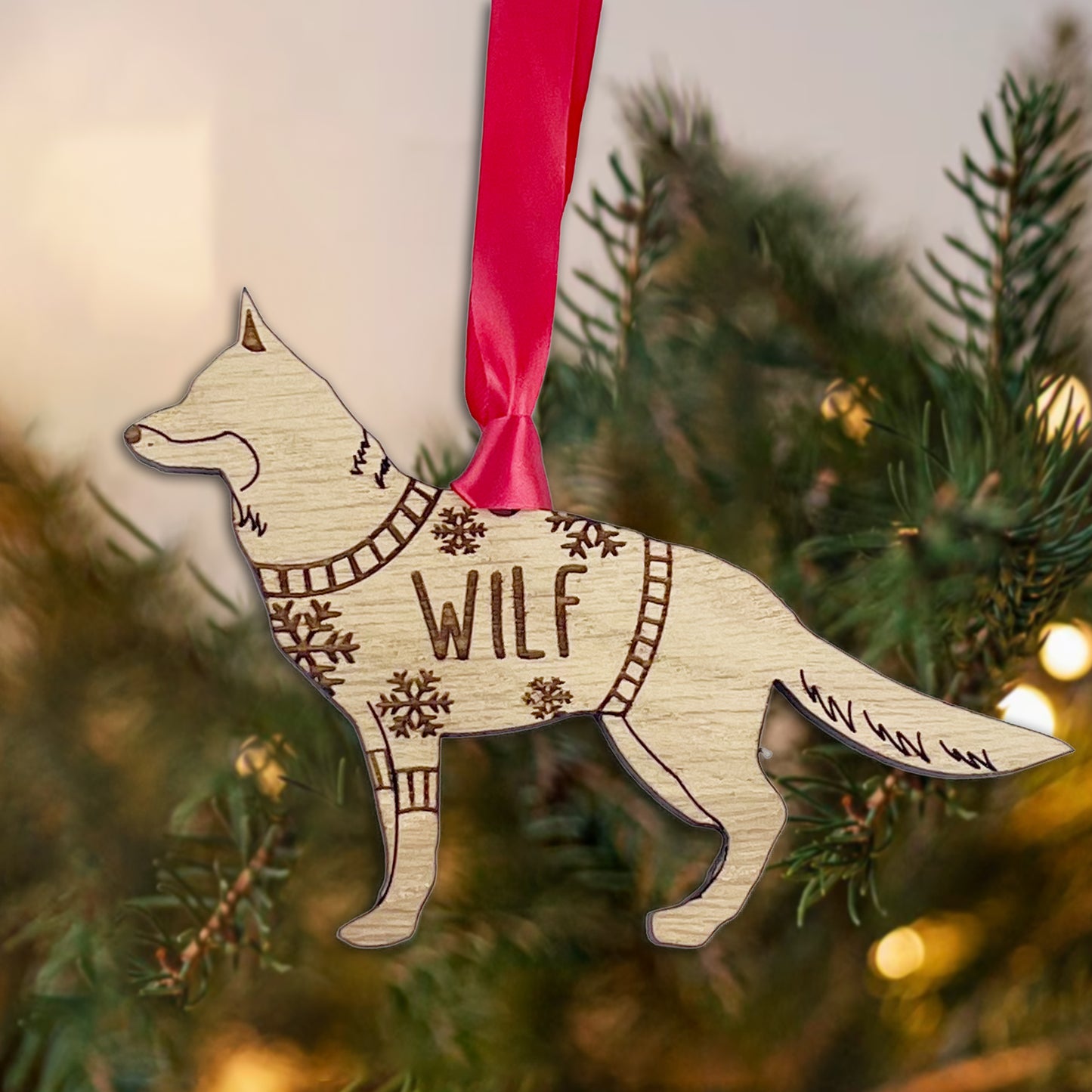Personalised German Shepherd Bauble Jumper Dog Bauble - Oak Veneer Wood - Add any name