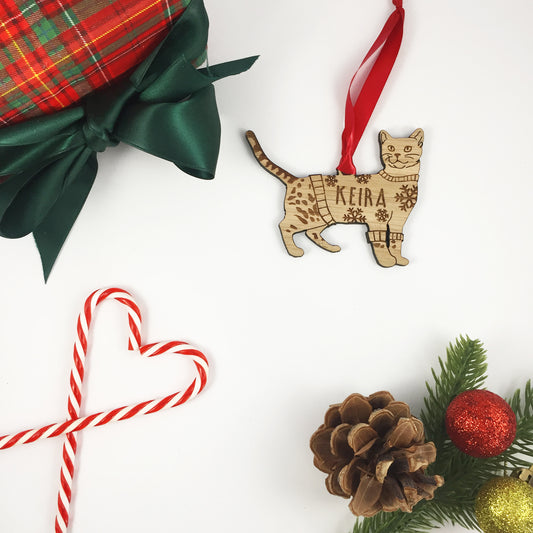 Personalised Bengal Cat Christmas Jumper Tree Decoration Bauble