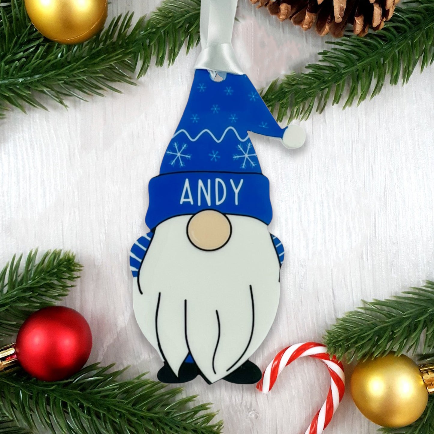 Personalised Christmas Acrylic Gonk Bauble - Choose from four colours - Add any name!