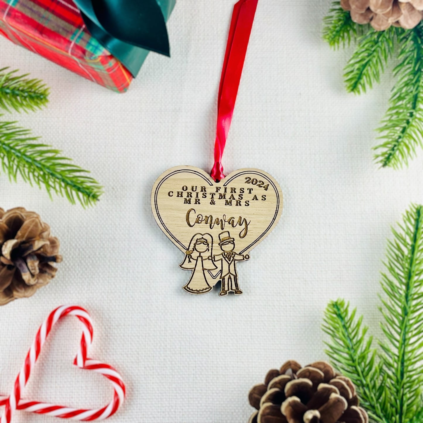 Personalised Wooden Stick Couple "First Christmas as Mr & Mrs"