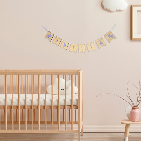 Personalised Oak Wood Name Bunting with Unicorns - Nursery or Child's Room Decor - Add any Name!