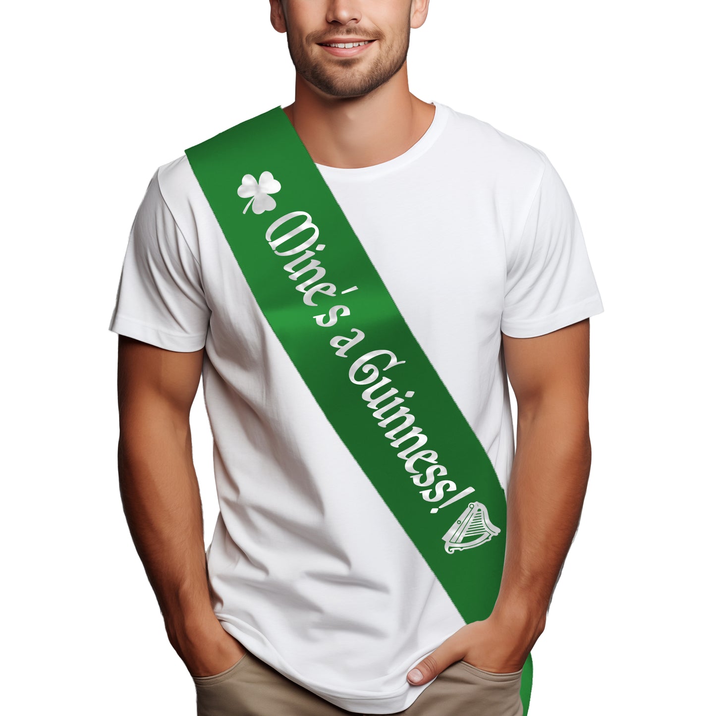 Mine's a Guinness Sash - Green with Silver Text - St Patrick's Day