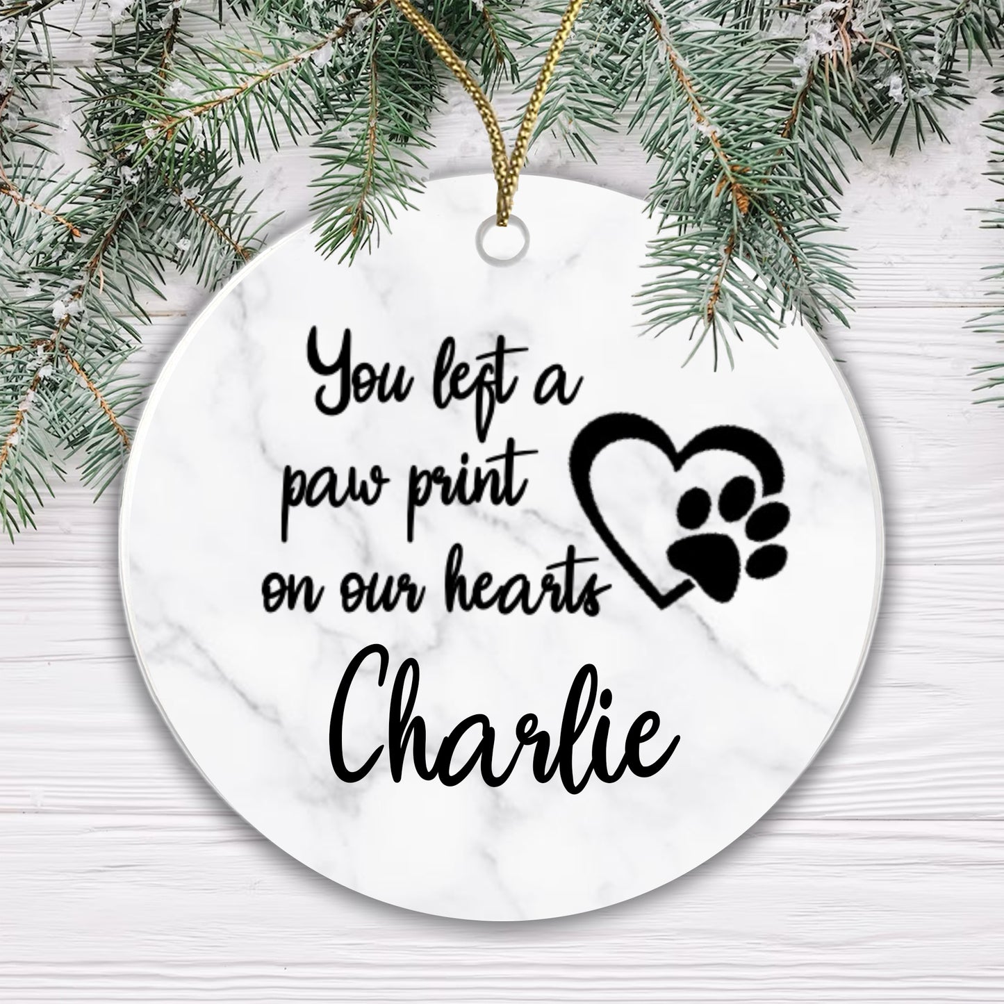 Personalised Memorial Ceramic Bauble - You left a Paw Print... Add any name!