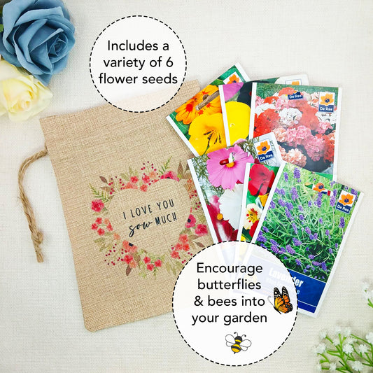 Flower Seed Bag I Love You Sow Much – Gardening Gift for Valentine’s Day, Birthday or Mother’s Day