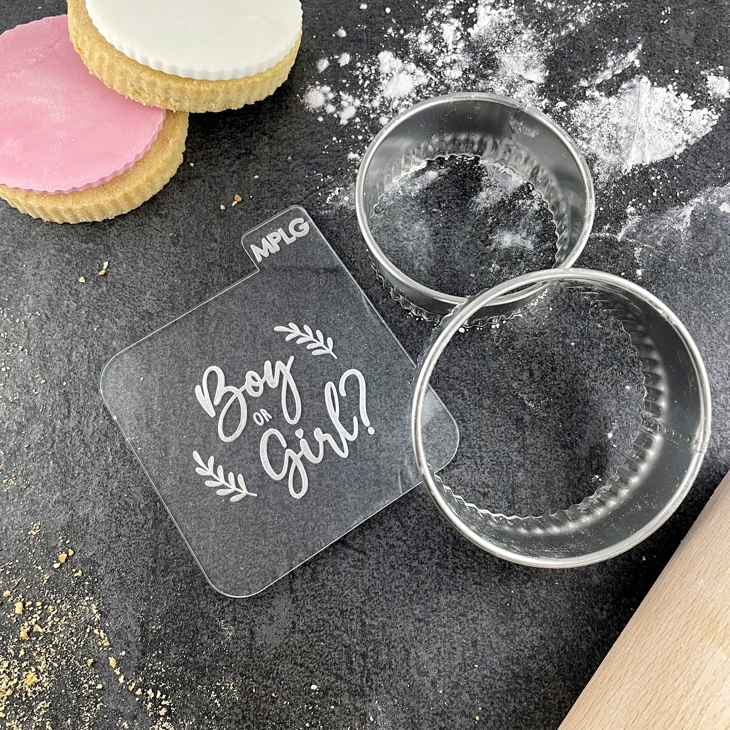 Boy or Girl Icing Stamp Embosser Stamp Fondant for Biscuits, Cookies, Cupcake Topper Decorations Stencil for Baby Shower Gender Reveal