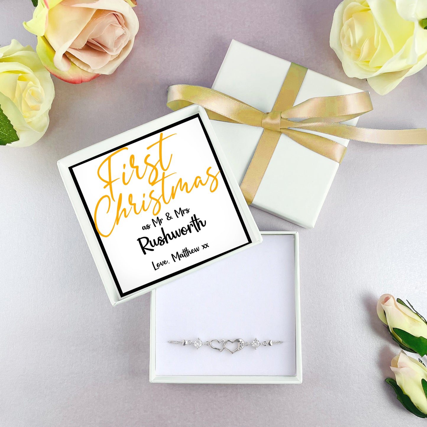Personalised First Christmas as Mr & Mrs Bracelet Box