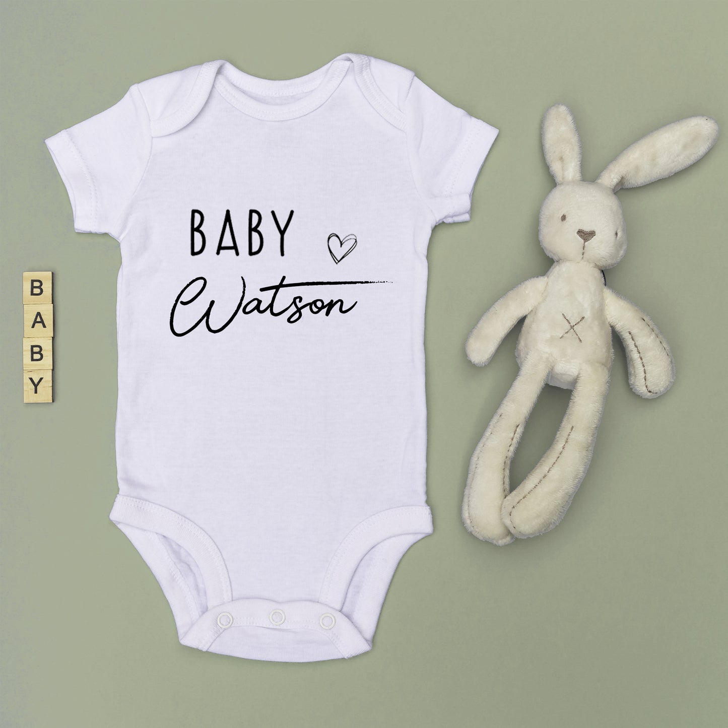 Personalised Baby Surname Announcement Baby Grow Vest Add any Name First Outfit - Baby Shower - New Baby