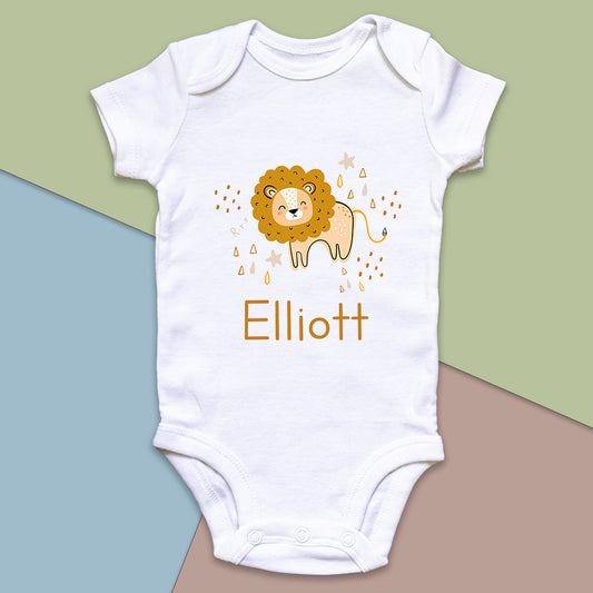 Personalised Little Lion Baby Announcement Baby Grow Vest Add any Name First Outfit - Baby Shower - New Baby