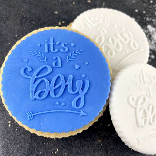 It's A Boy Icing Stamp Embosser Stamp Fondant for Biscuits, Cookies, Cupcake Topper Decorations Stencil for Baby Shower Gender Reveal