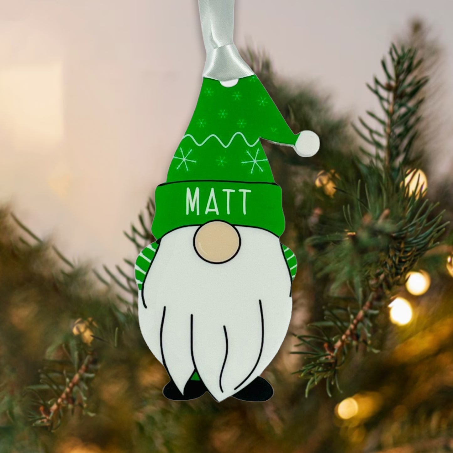 Personalised Christmas Acrylic Gonk Bauble - Choose from four colours - Add any name!