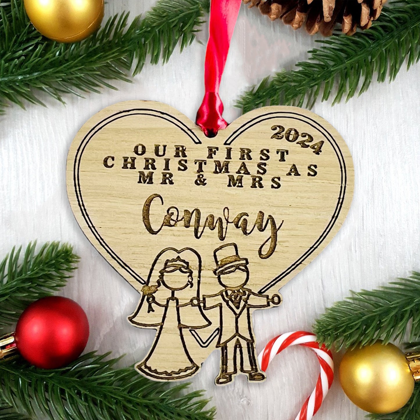 Personalised Wooden Stick Couple "First Christmas as Mr & Mrs"