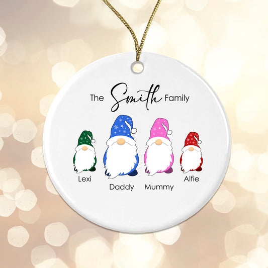 Personalised Gonk Family Christmas Bauble Cermic - 2 Children Names + Surname Gift Boxed