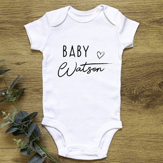 Personalised Baby Surname Announcement Baby Grow Vest Add any Name First Outfit - Baby Shower - New Baby