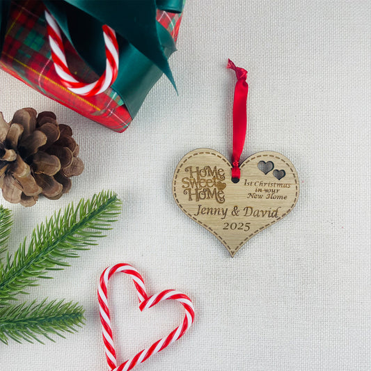 Personalised Wooden First Christmas in New Home Heart - Add your names and year