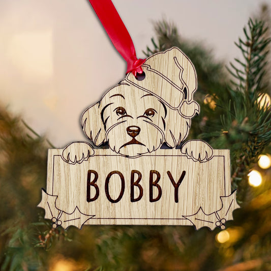 Personalised Bichon Frisé Dog Bauble - Peeking Design