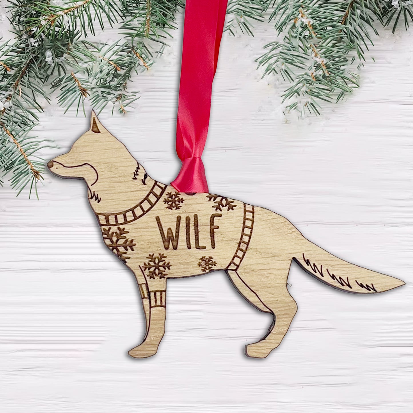 Personalised German Shepherd Bauble Jumper Dog Bauble - Oak Veneer Wood - Add any name