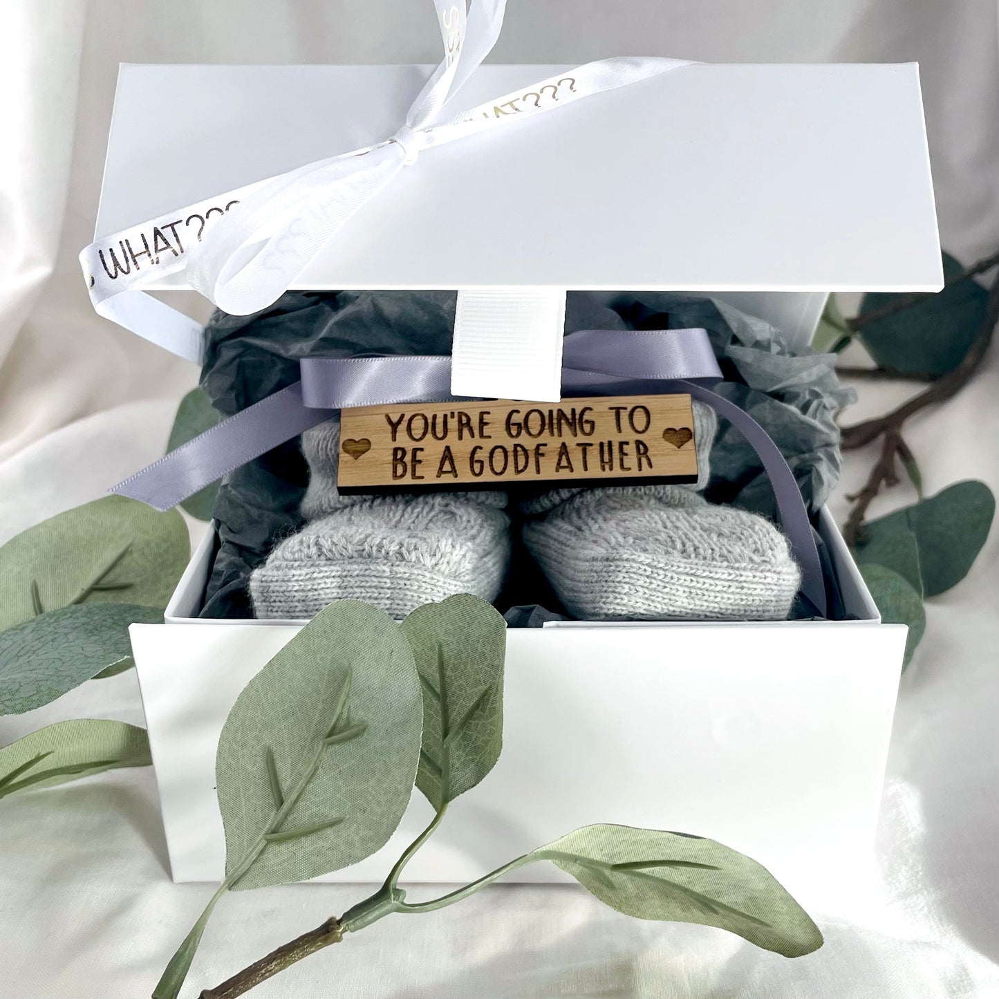 Guess What' Booties - Grey & Gift Boxed - "You're Going to Be..." - A Godfather