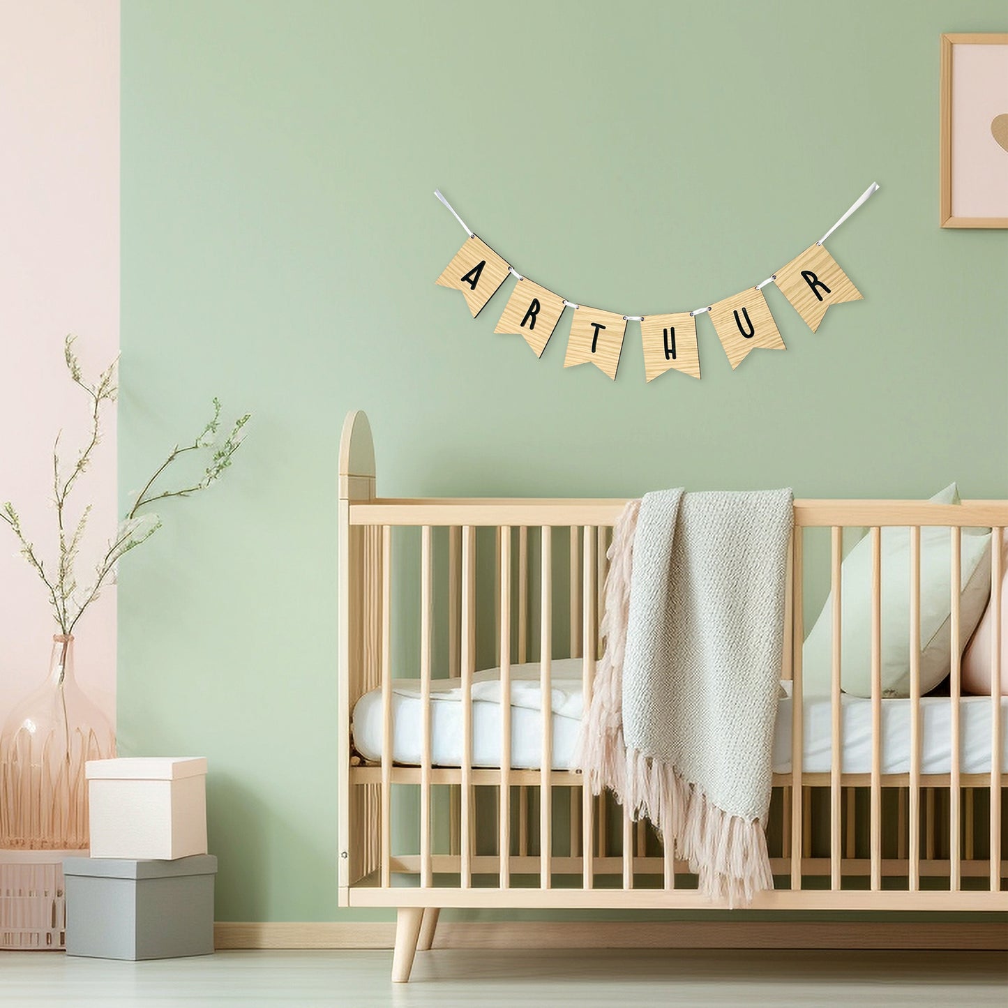 Personalised Oak Wood Name Bunting - Nursery or Child's Room Decor - Add any Name!