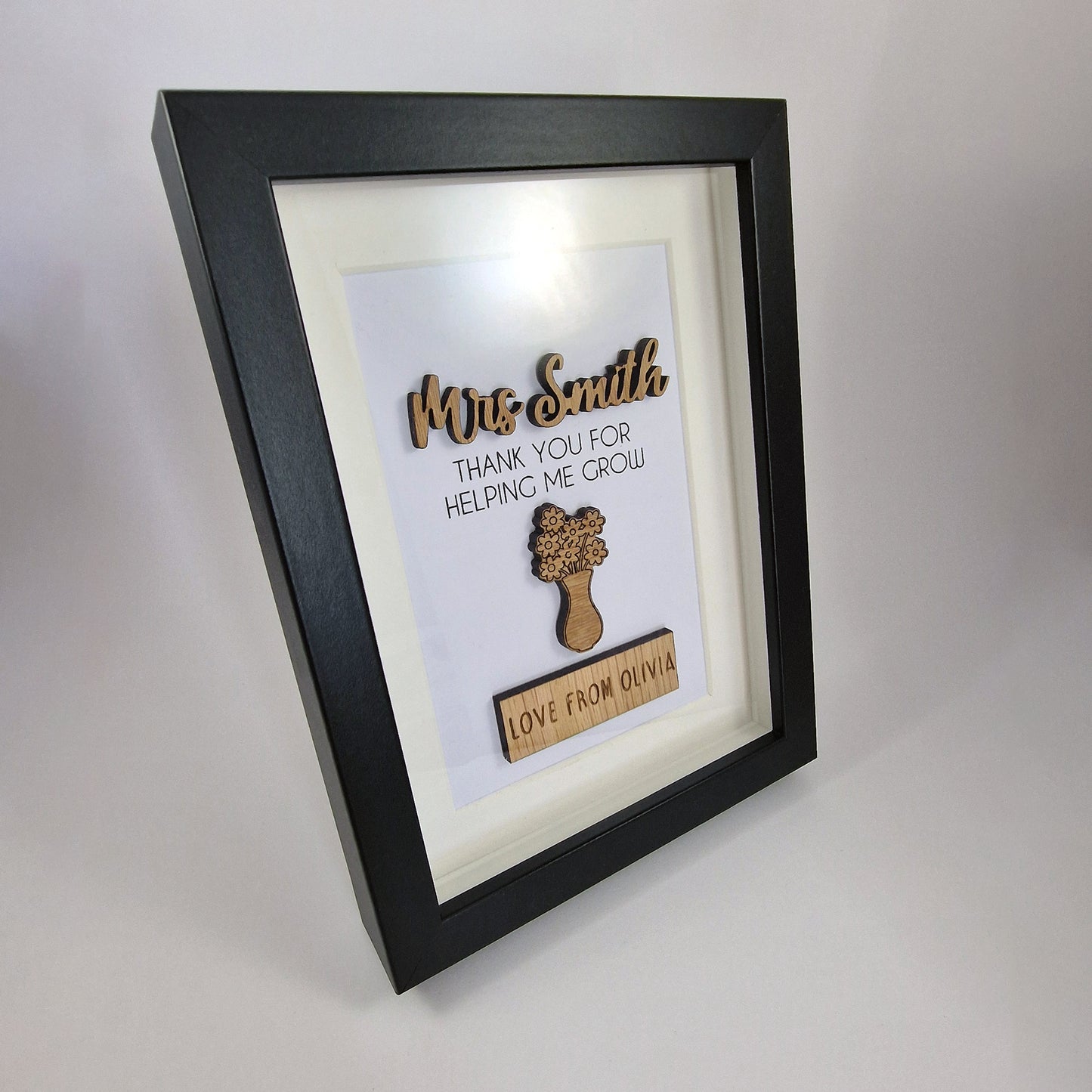 Personalised Teacher Thank You Frame, Wooden Box Frame with Custom Names, Thank You For Helping Me Grow, End of School Teacher's Day