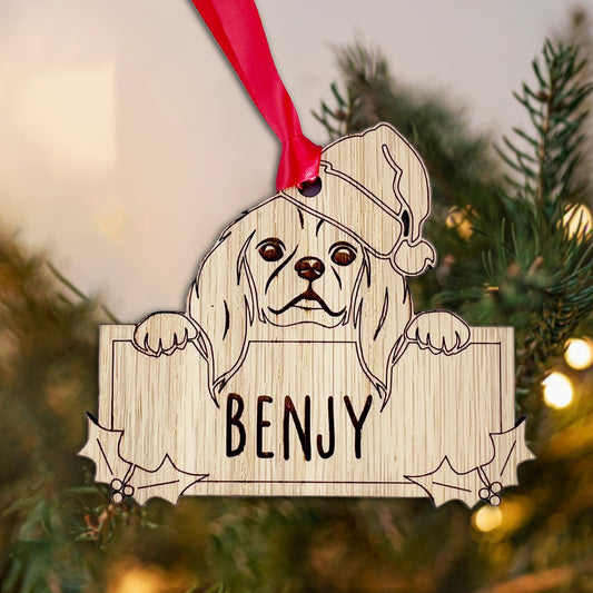 Personalised Cavalier King Charles Spaniel Dog Bauble - Peeking Dog - Oak Veneer Wood - Add your own name!