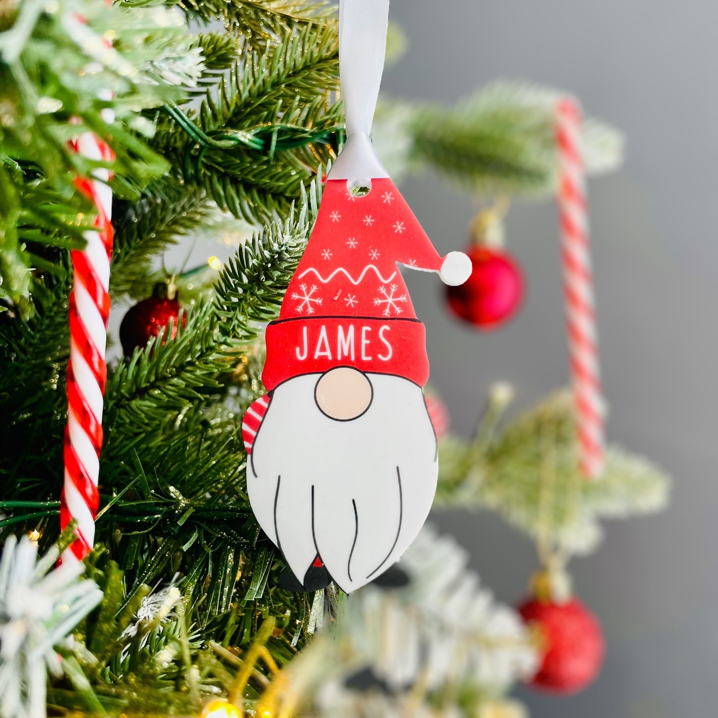 Personalised Christmas Acrylic Gonk Bauble - Red - Add any name!