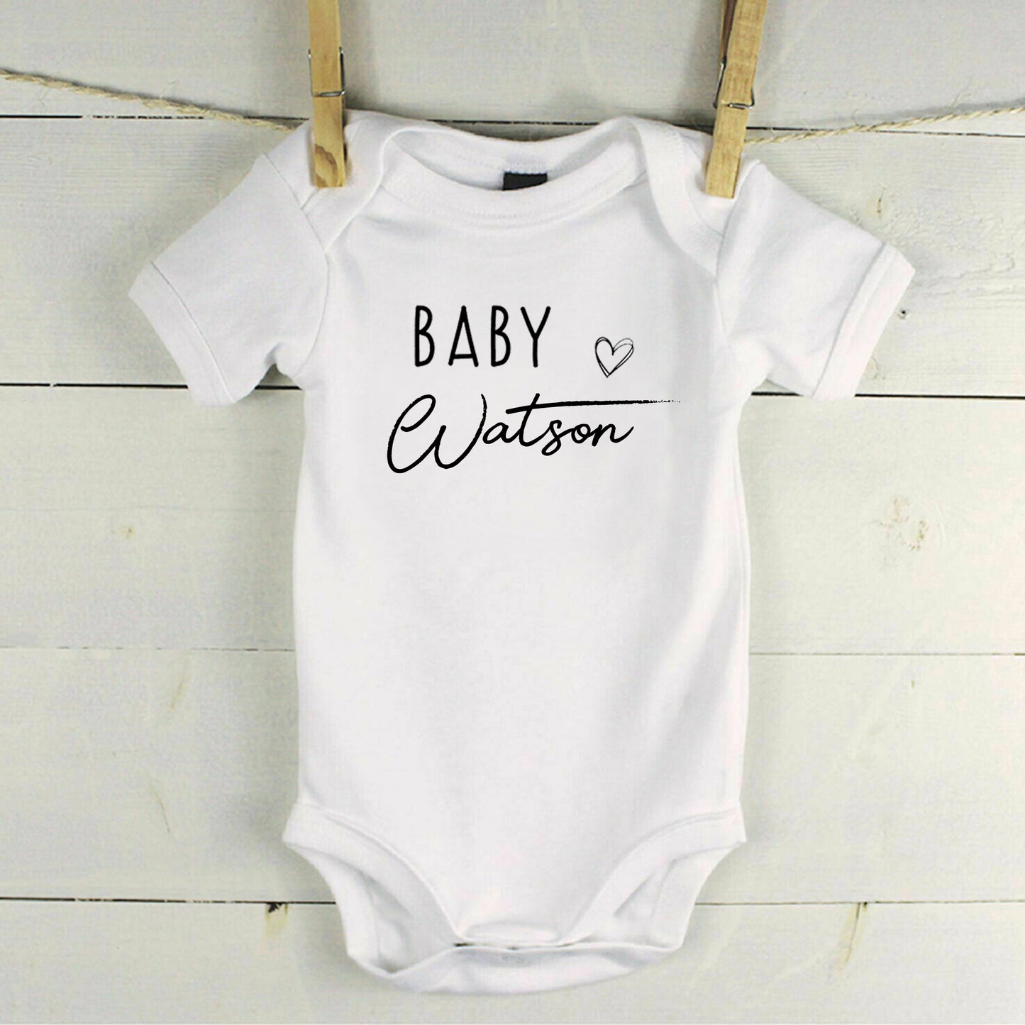 Personalised Baby Surname Announcement Baby Grow Vest Add any Name First Outfit - Baby Shower - New Baby
