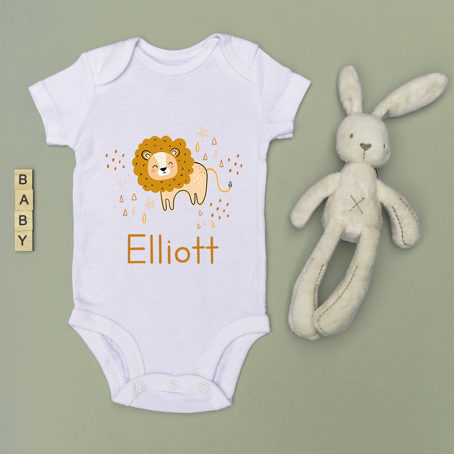 Personalised Little Lion Baby Announcement Baby Grow Vest Add any Name First Outfit - Baby Shower - New Baby