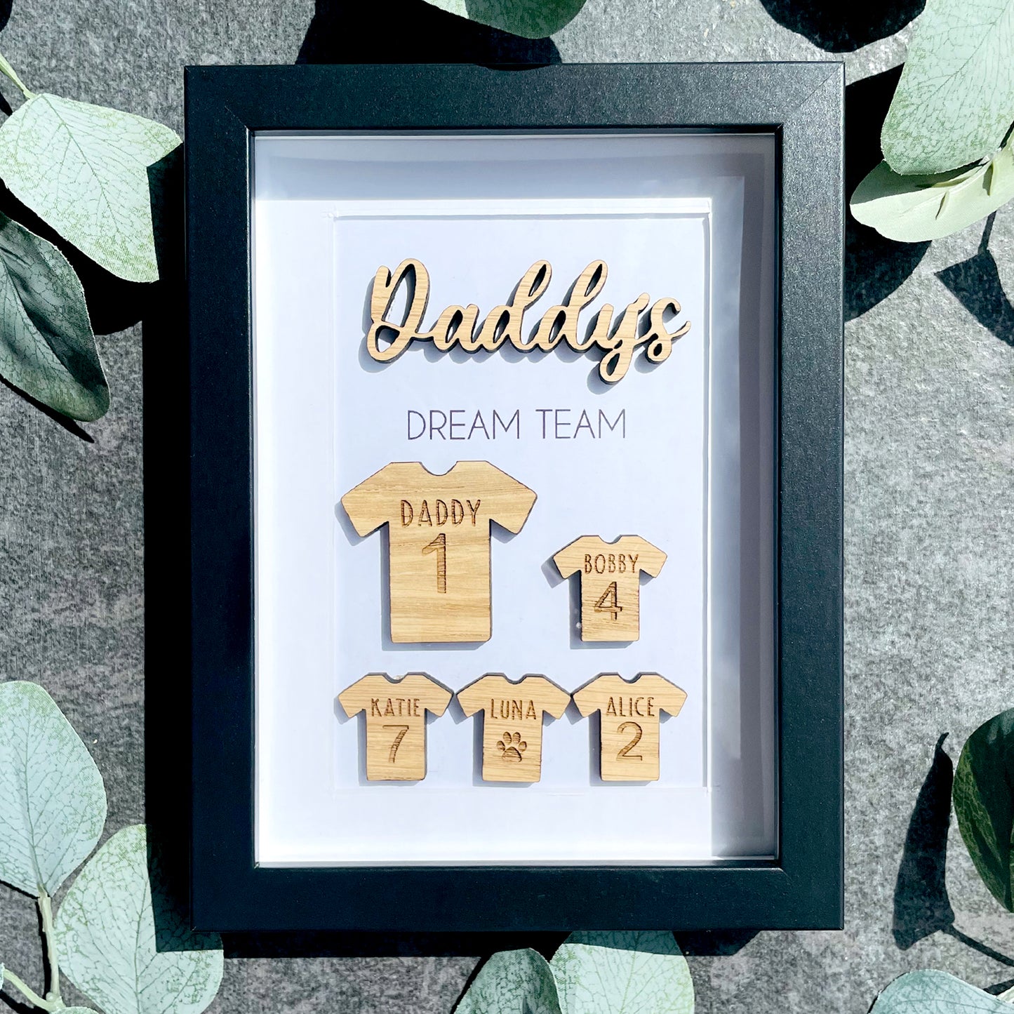 Personalised Dad's Dream Team Football Family Box Frame