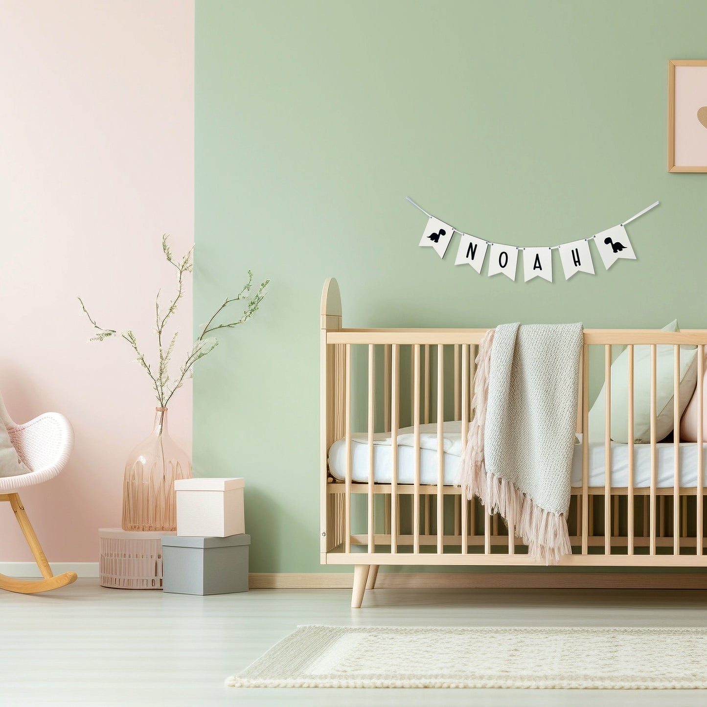 Personalised White Wood Name Bunting - Nursery or Child's Room Decor - Add any Name!