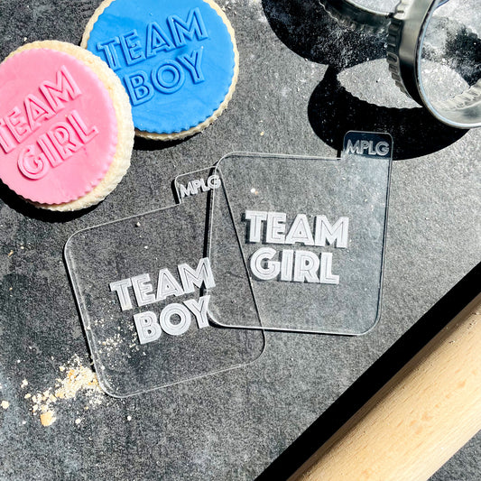 Team Girl/Boy Icing Stamp Embosser Stamp Fondant for Biscuits, Cookies, Cupcake Topper Decorations Stencil for Baby Shower Gender Reveal