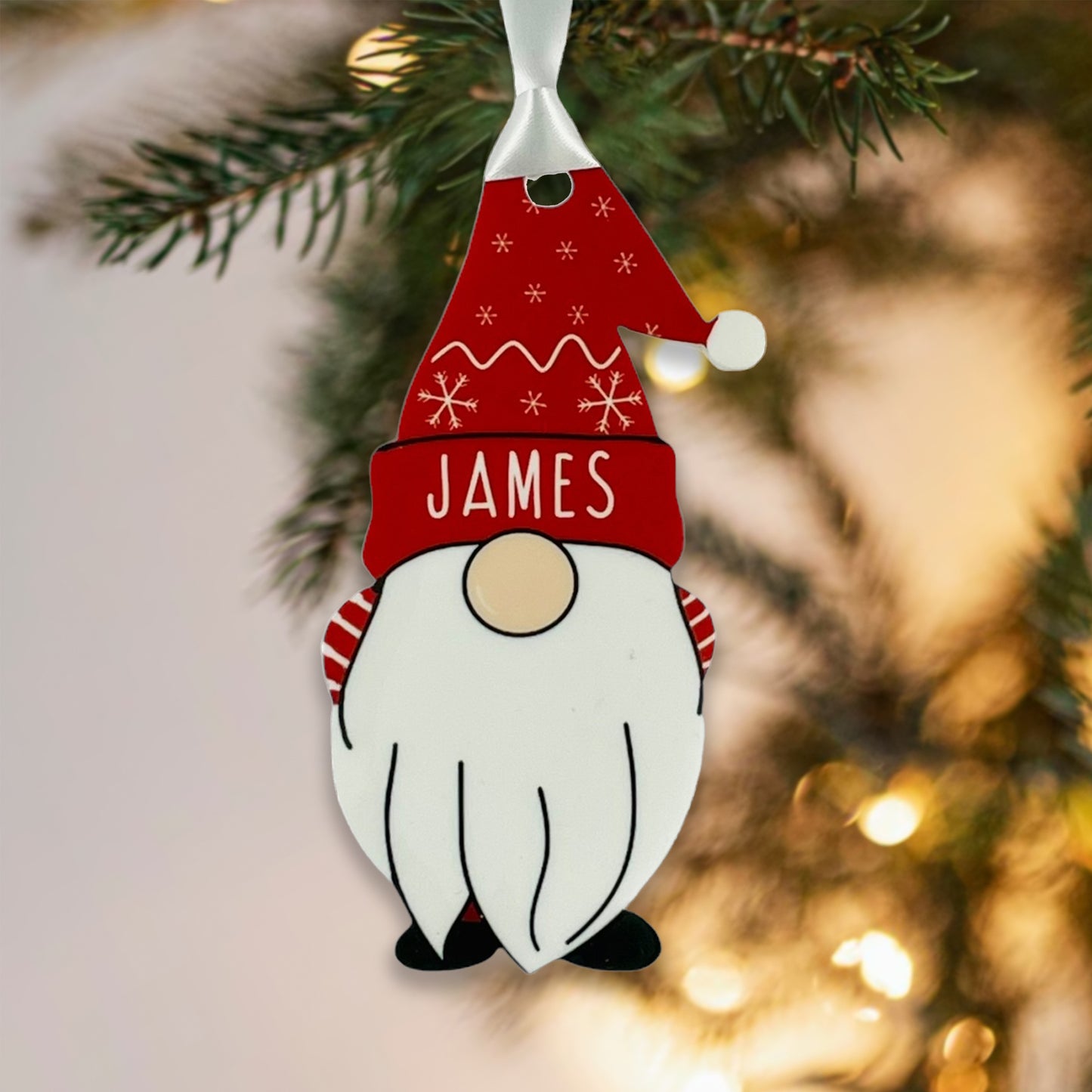 Personalised Christmas Acrylic Gonk Bauble - Red - Add any name!