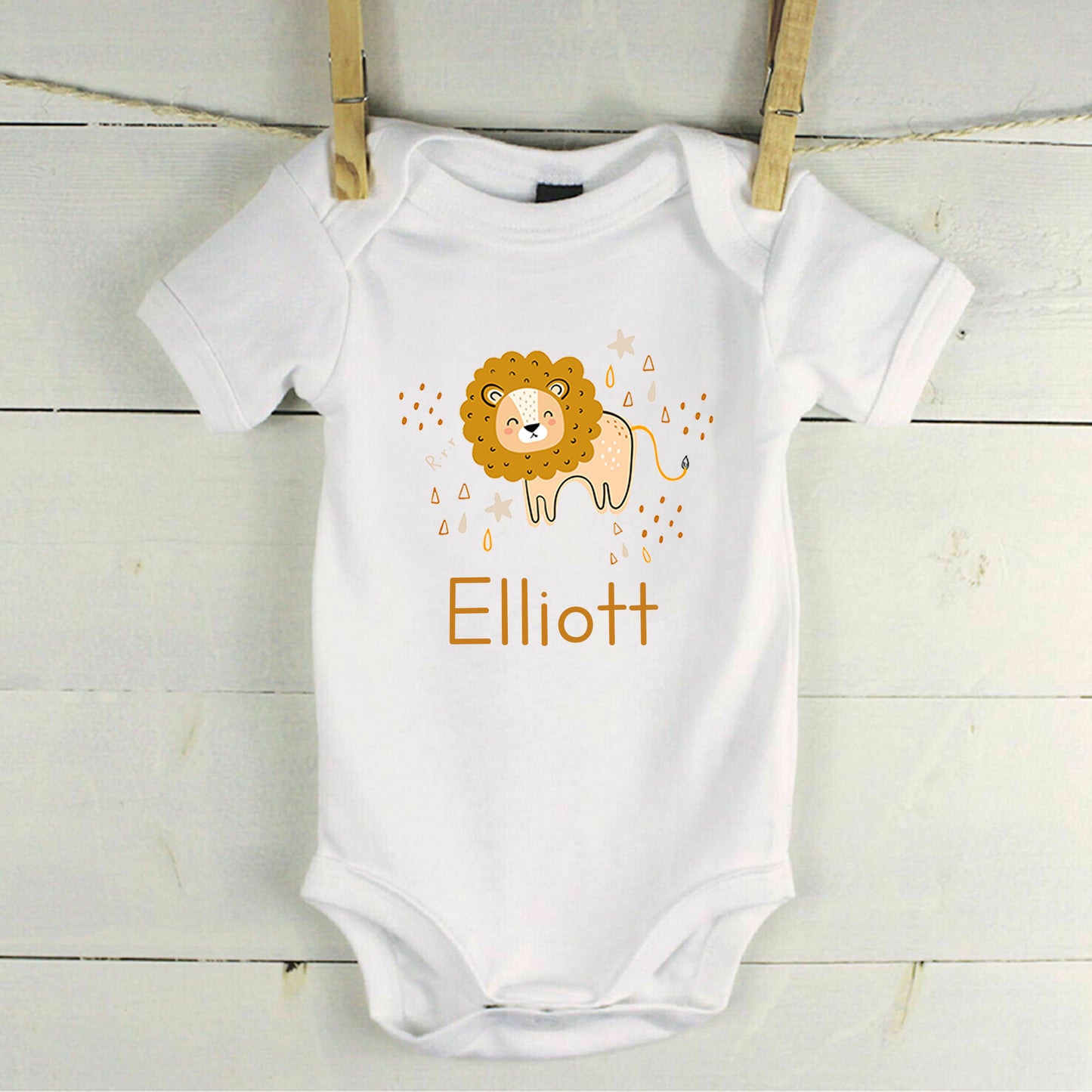 Personalised Little Lion Baby Announcement Baby Grow Vest Add any Name First Outfit - Baby Shower - New Baby