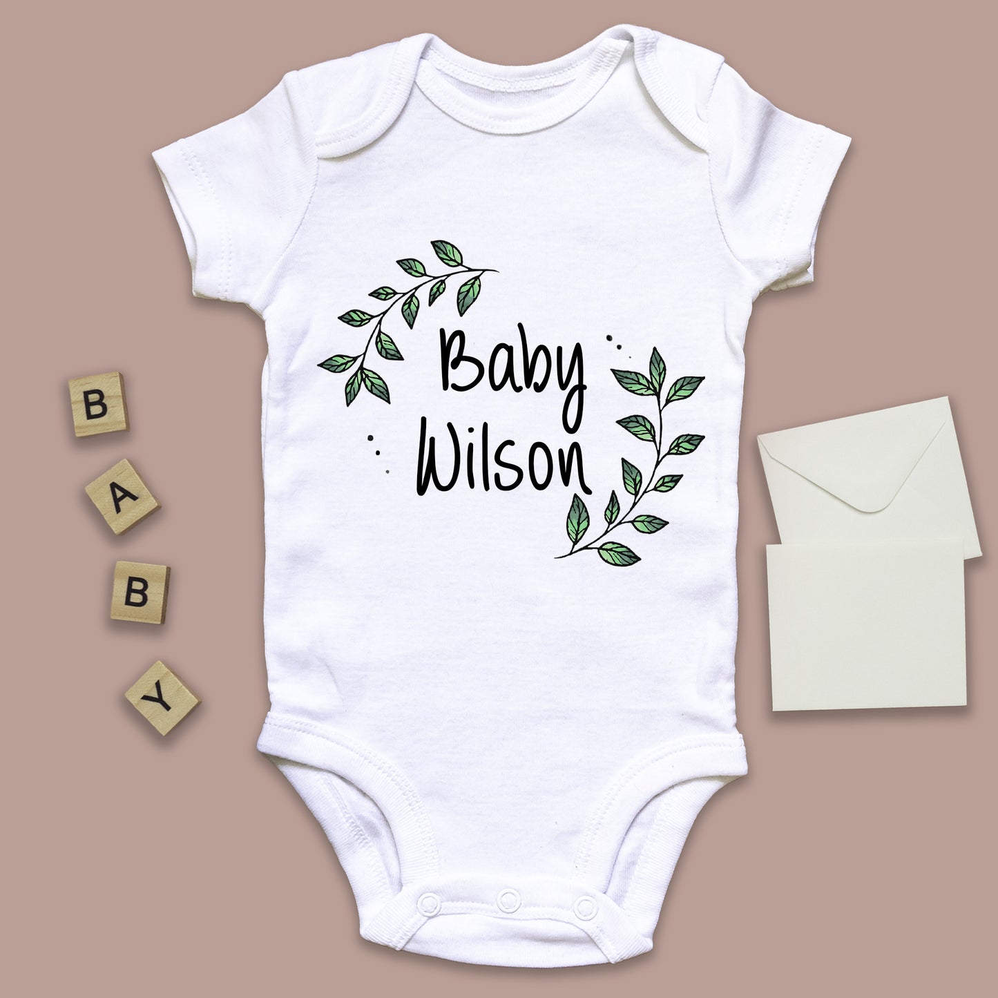 Personalised Baby Surname Announcement Baby Grow Vest Add any Name First Outfit - Baby Shower - New Baby