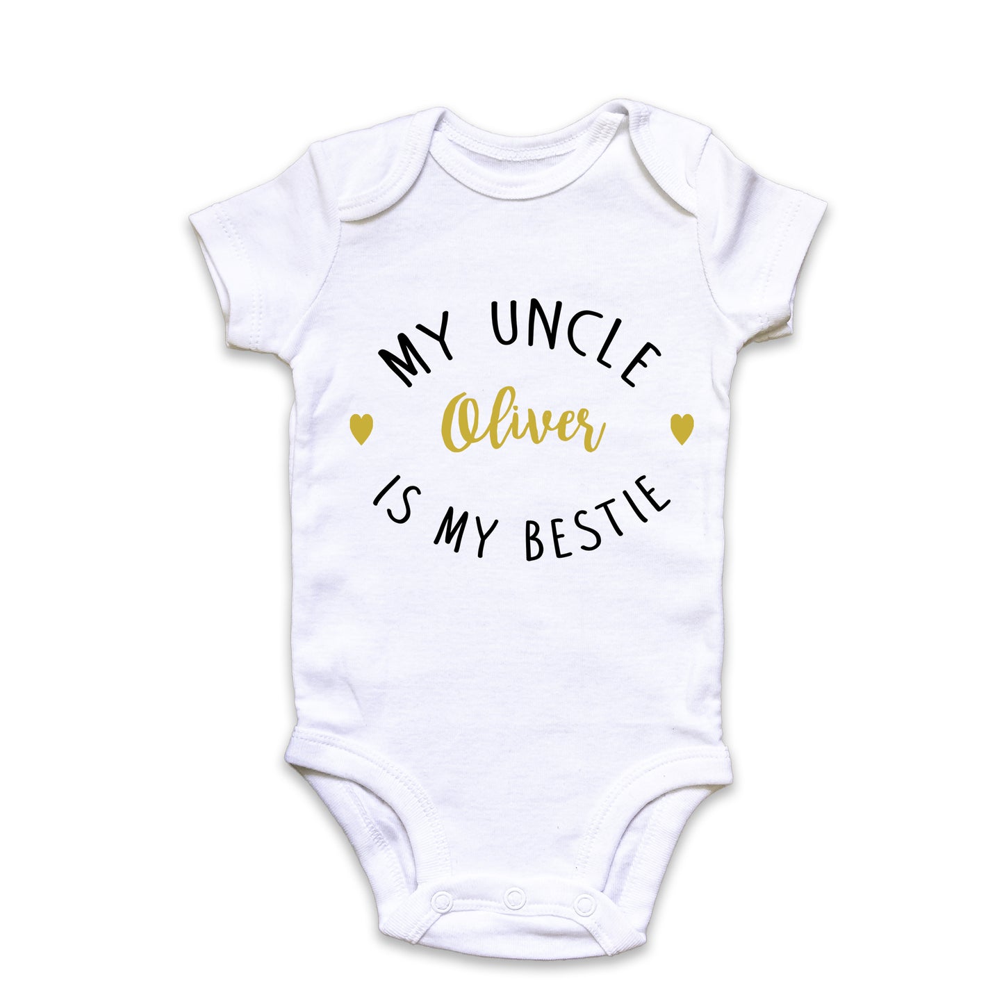 Personalised My Uncle is My Bestie Baby Grow Vest - Gold Text - New Baby - Baby Announcement