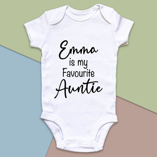Personalised Name is My Favourite Auntie Baby Grow Vest - New Baby - Baby Announcement