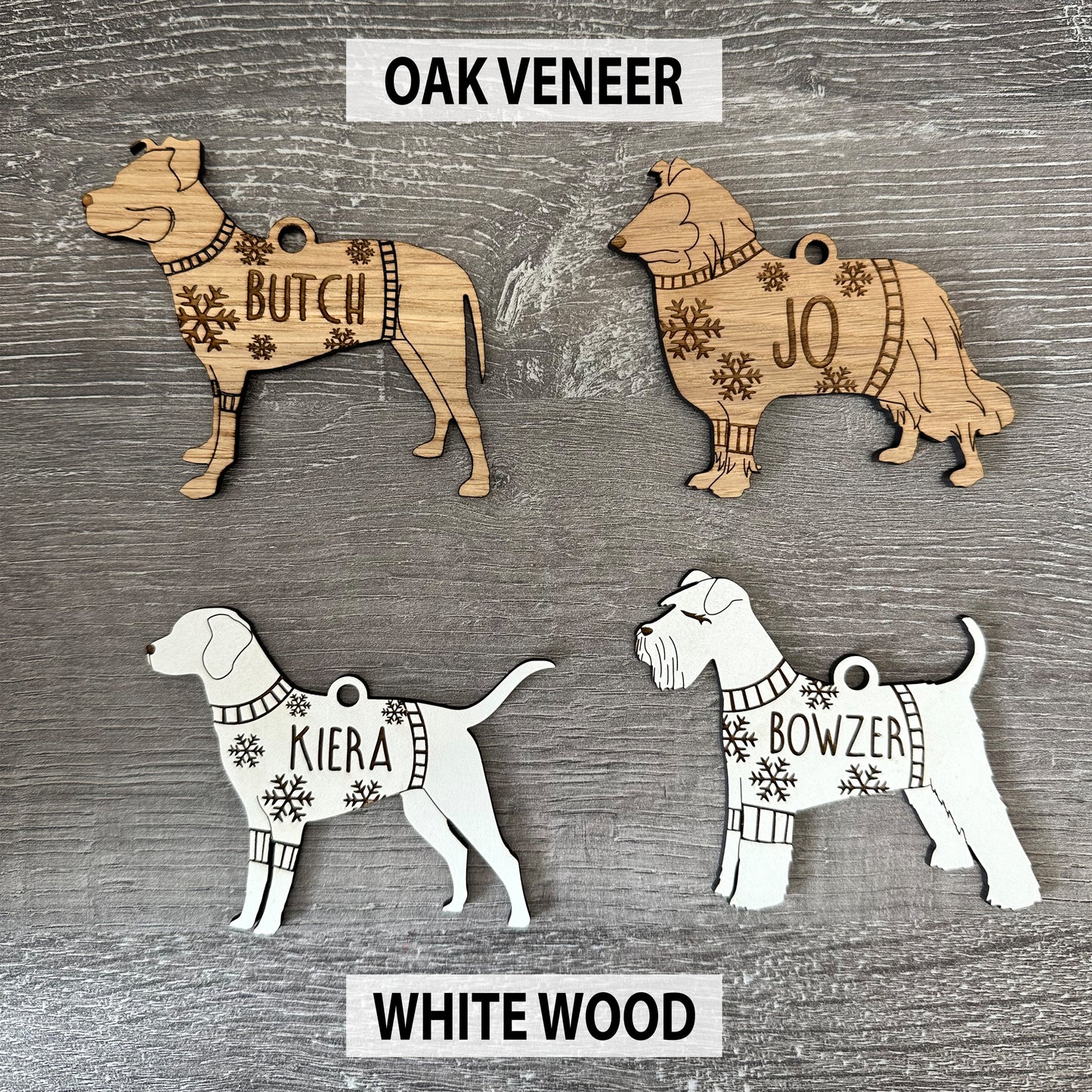 Personalised American Bulldog Bauble Jumper Dog Bauble - Oak Veneer Wood - Add any name