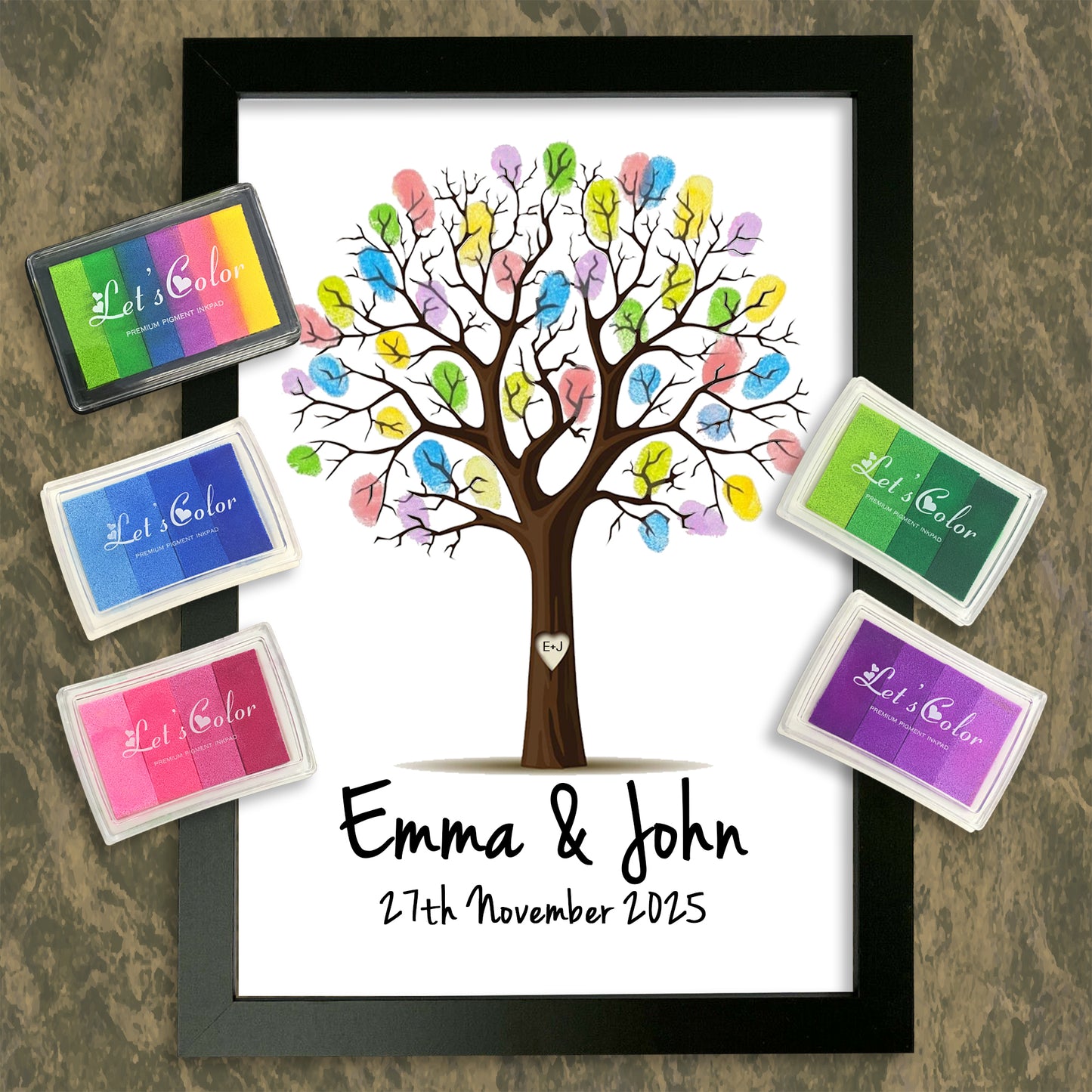 Personalised Wedding Fingerprint Tree - Add Your Names and Wedding Date!