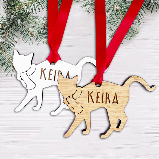 Personalised Wooden Cat Tree Bauble Decoration - Add any name!