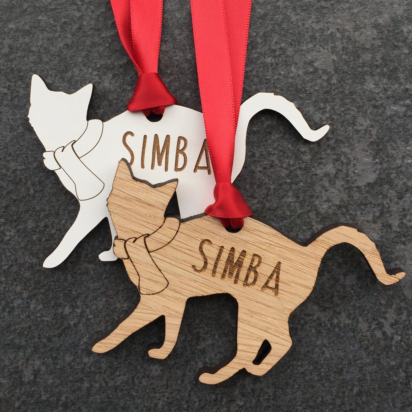 Personalised Wooden Cat Tree Decoration - Design 1