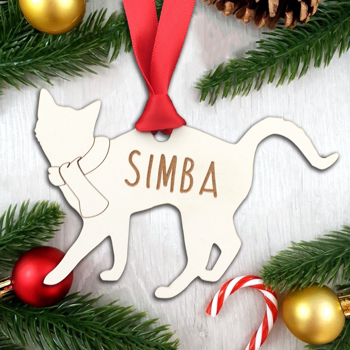 Personalised Wooden Cat Tree Decoration - Design 1