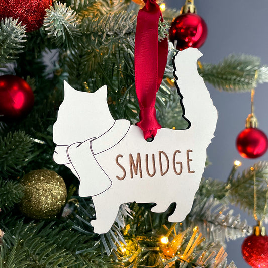Personalised Cat Wooden Tree Bauble Decoration - Add any name!