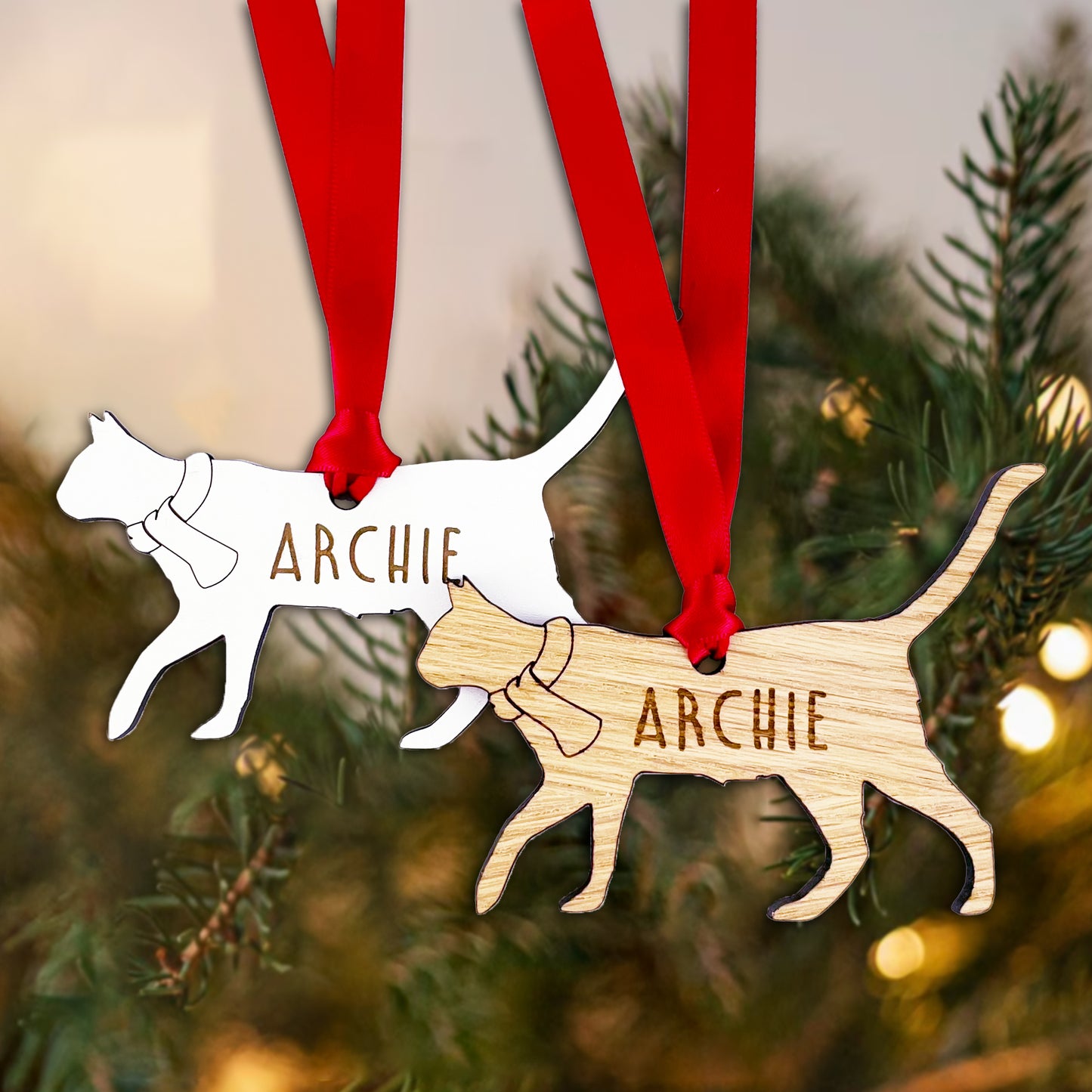 Personalised Cat Wooden Tree Bauble Decoration - Add any name!