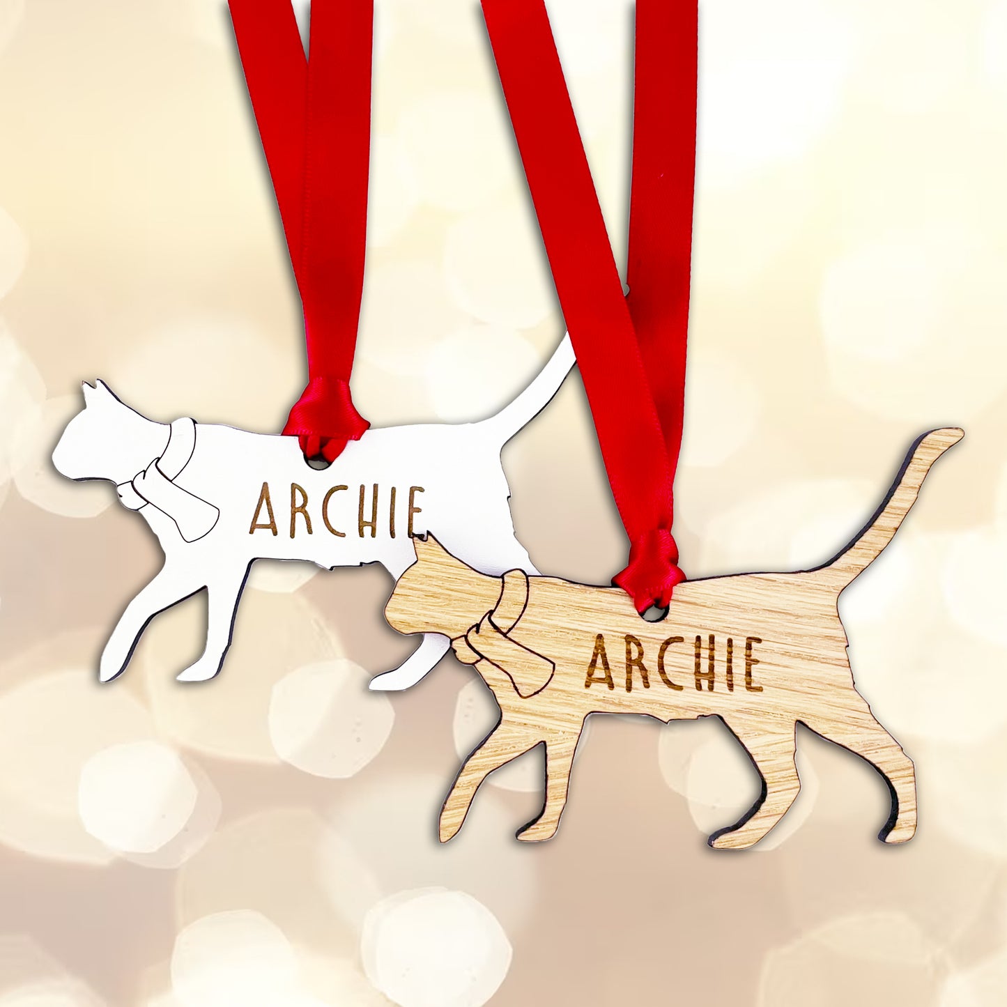 Personalised Cat Wooden Tree Bauble Decoration - Add any name!