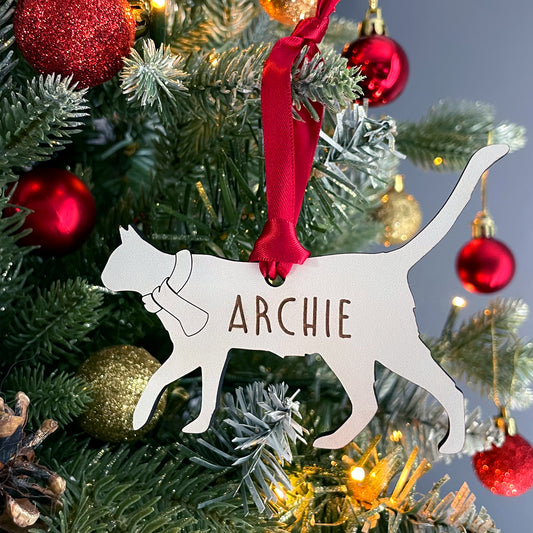 Personalised Cat Wooden Tree Bauble Decoration - Add any name!