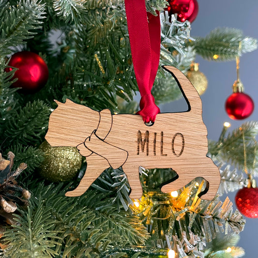Personalised Cat Wooden Tree Bauble Decoration - Add any name!