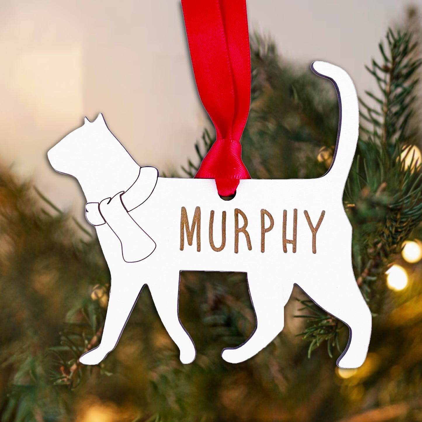 Personalised Cat Wooden Tree Bauble Decoration - Add any name!