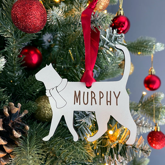 Personalised Cat Wooden Tree Bauble Decoration - Add any name!