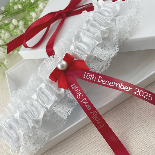 Personalised Garter Red with Silver Text