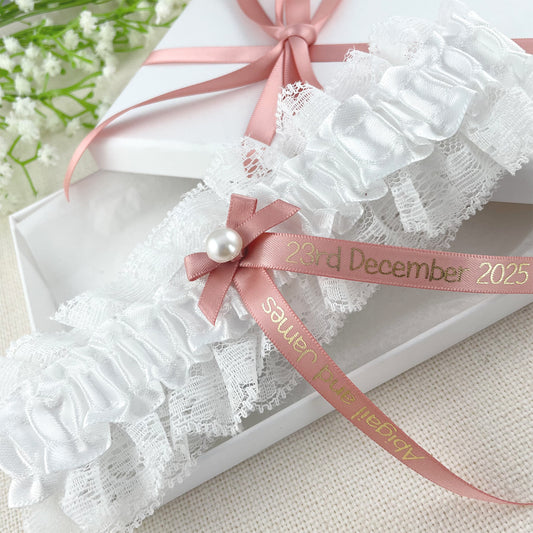 Personalised Garter Rose Gold with Gold Text
