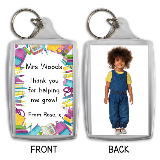 Personalised Teacher 'Thank You for helping me grow' Photo Keyring